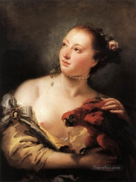  religious Oil Painting - Woman with a Parrot religious Giovanni Battista Tiepolo birds